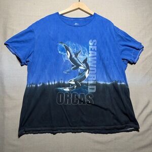 SeaWorld T Shirt Adult 2XL Blue SS Orcas Killer Whale Graphic Souvenir Tee